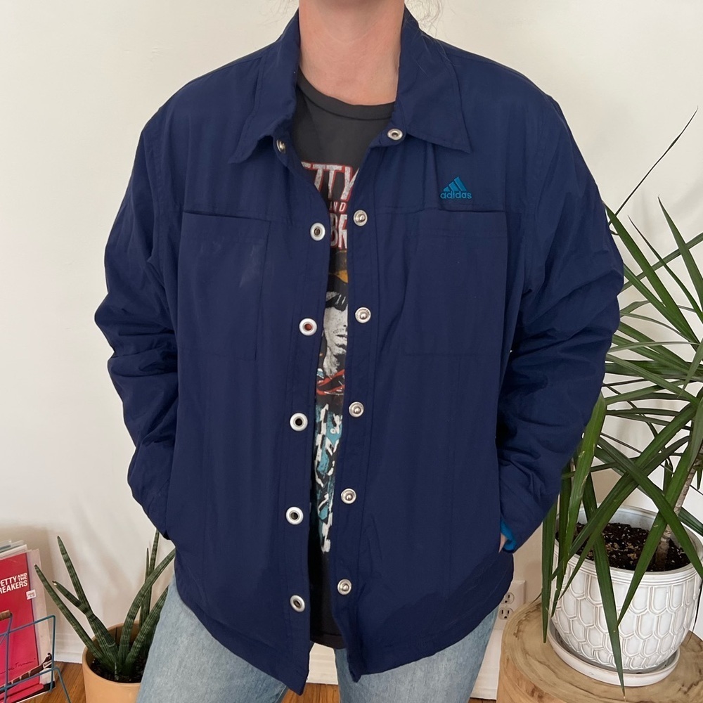 Adidas Blue Fleece Lined Button Closure Jacket